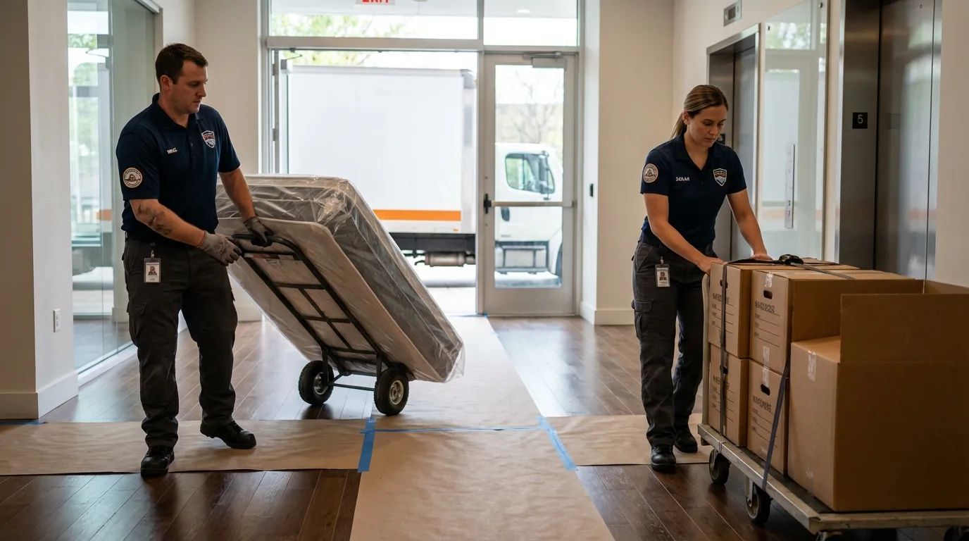 Professional apartment movers loading elevator in Crofton, MD